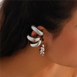 Chunky Gold & Silver Ear Cuff Earrings | Adjustable Non-Piercing Cartilage Cuff